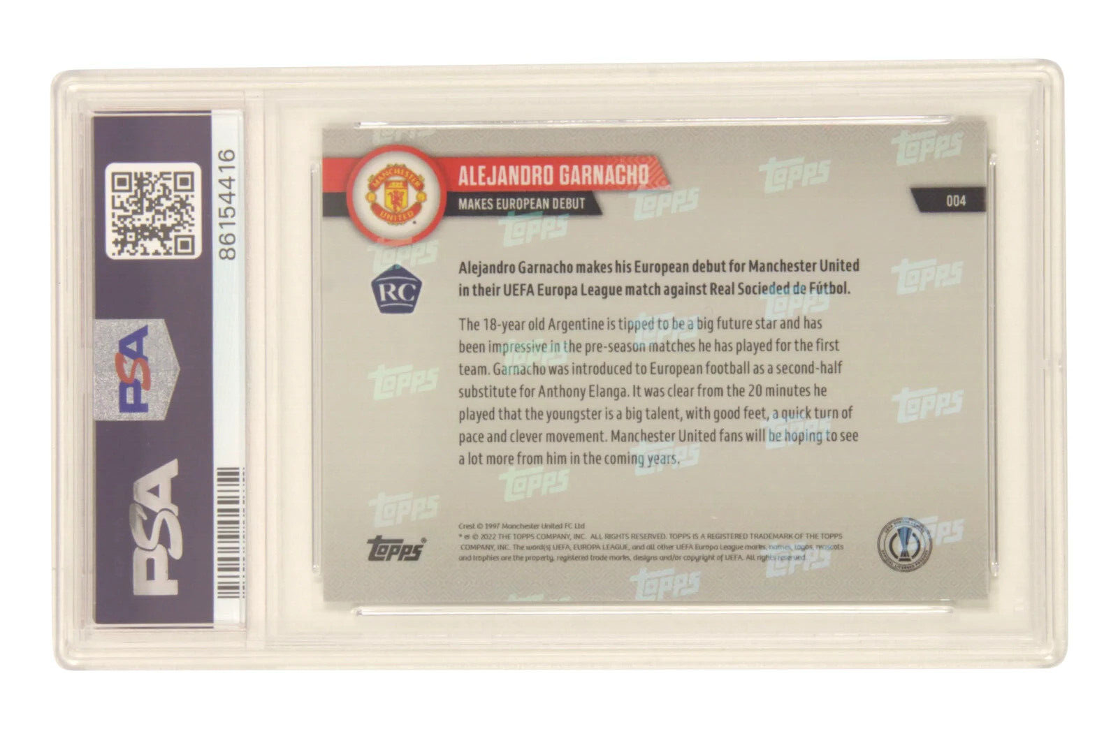 Alejandro Garnacho Signed 2022 Topps Now Pro Debut Rookie Card – PSA 10 Auto 10
